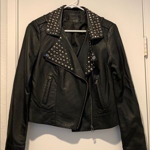Studded collar faux leather jacket